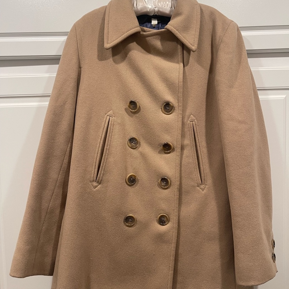 J Crew Woman Tan Button Down Pea Coat Size S (Pre-Own)